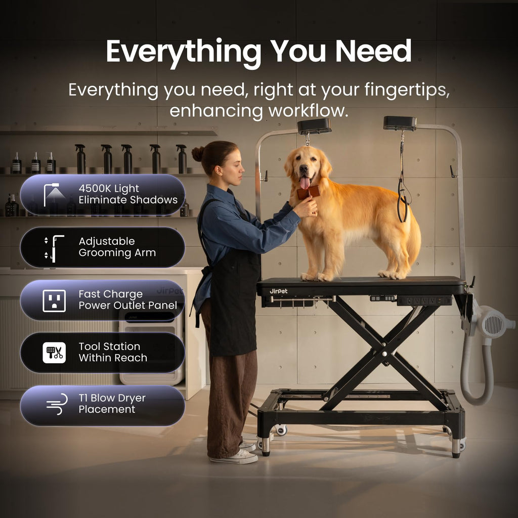 Electric Dog Grooming Table with Memory Function and Grooming Lights