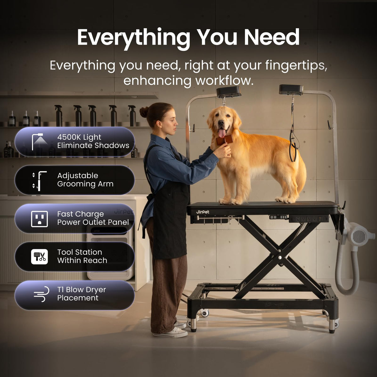 Electric Dog Grooming Table with Memory Function and Grooming Lights