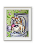 SCHMETZPETZ Funny Bulldog Wall Art - Dog Sitting on Toilet - Bathroom Decor - Available in Matte, Glossy or Stretched Canvas in Sizes 8x10 to 24x30