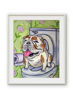 SCHMETZPETZ Funny Bulldog Wall Art - Dog Sitting on Toilet - Bathroom Decor - Available in Matte, Glossy or Stretched Canvas in Sizes 8x10 to 24x30