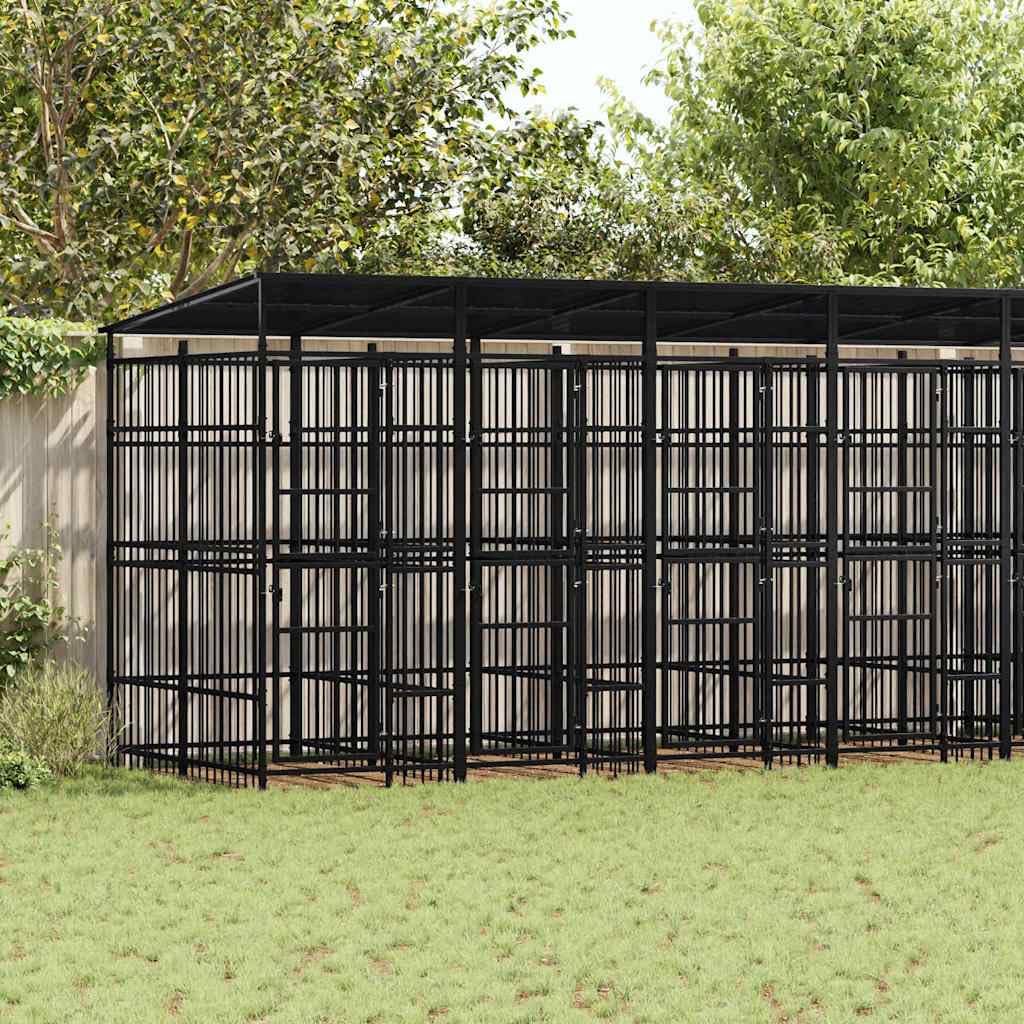 Dog Kennel with Roof, Powder-Coated Steel Pet Exercise Play Pen