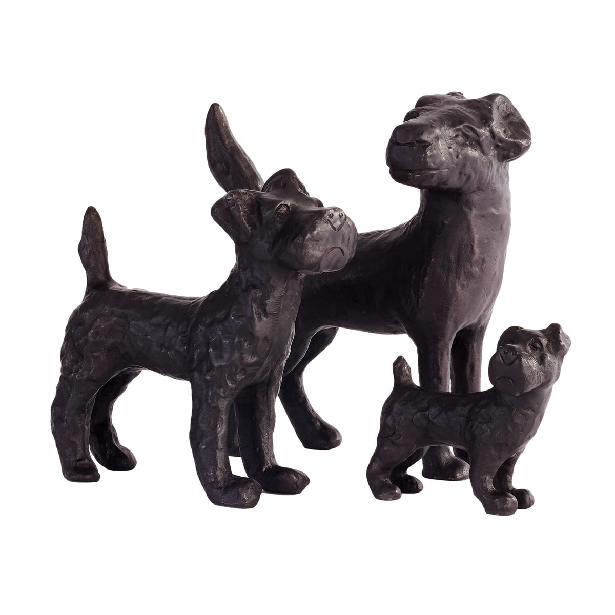 MY SWANKY HOME Vintage Style Set of 3 Terrier Dog Statues Black Bronze Metal Scottie Westie