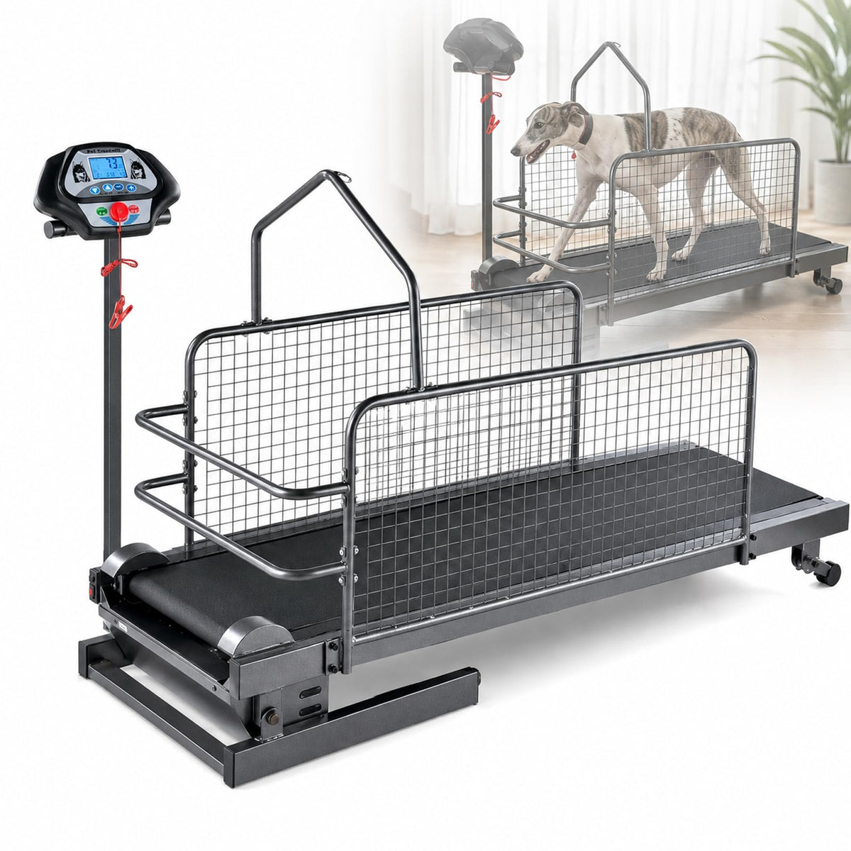 Pet Running Machine with LCD Display, Large Medium Dogs Dog Treadmill, 220 Lb Capacity with Enclosed Safety Rails, 0.5-7.5 Mph Adjustable Speed, for Indoor & Outdoor Training