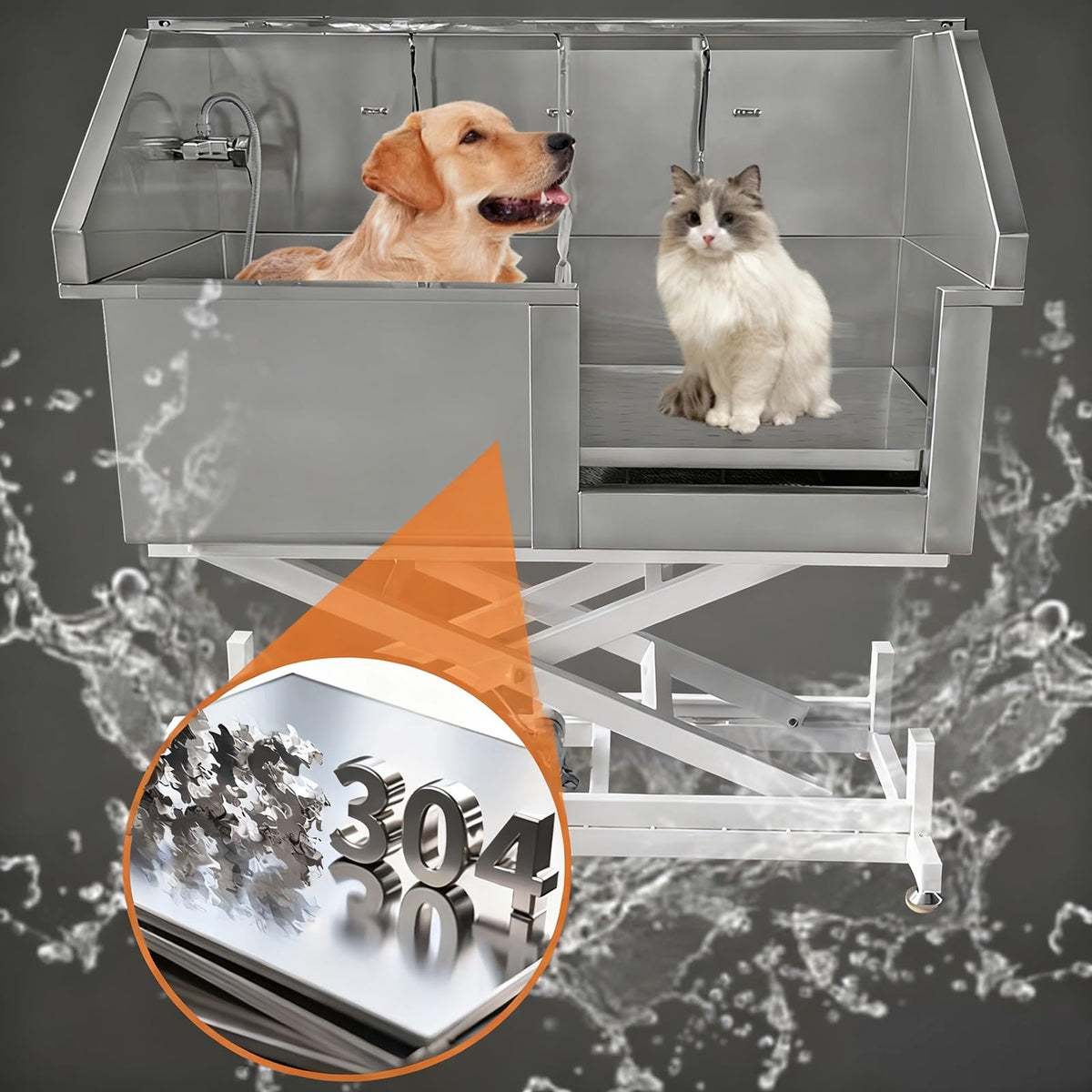 Dog Washing Station, Stainless Steel Grooming Tub for Professional Use