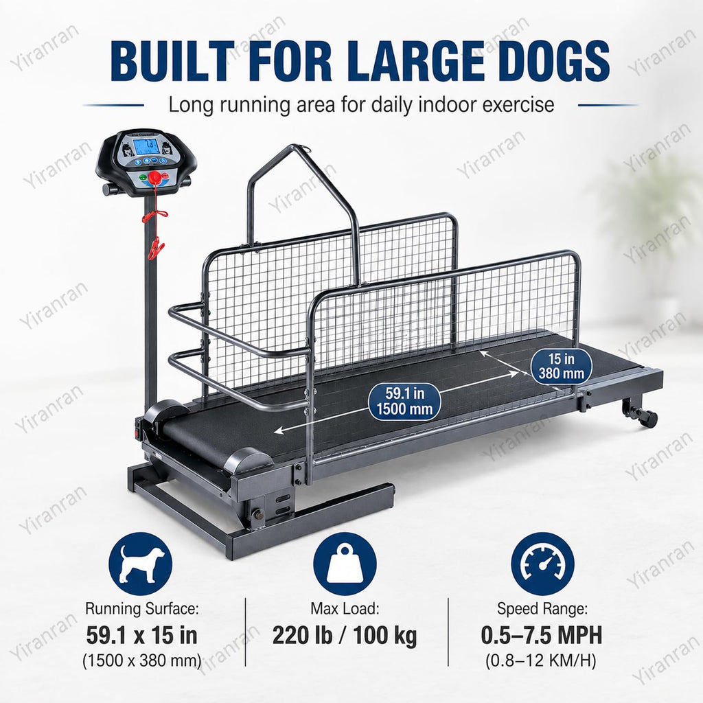 Pet Running Machine with LCD Display, Large Medium Dogs Dog Treadmill, 220 Lb Capacity with Enclosed Safety Rails, 0.5-7.5 Mph Adjustable Speed, for Indoor & Outdoor Training