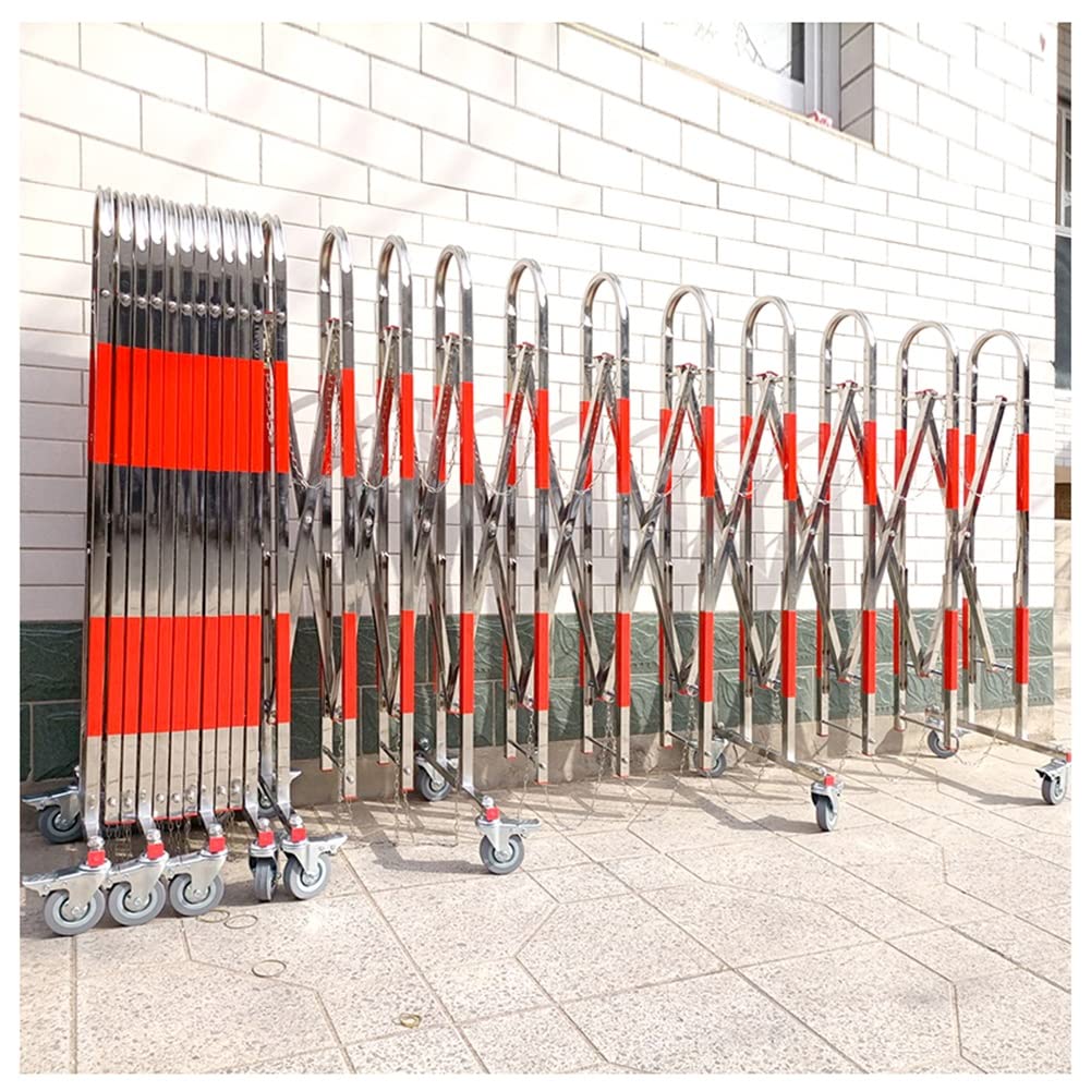 Metal Folding Safety Gate - Expandable Retractable Driveway Barrier with Wheels - Traffic Fence for Driveway & Garage - Quickly Block Off Any Area, Child & Pet Safety