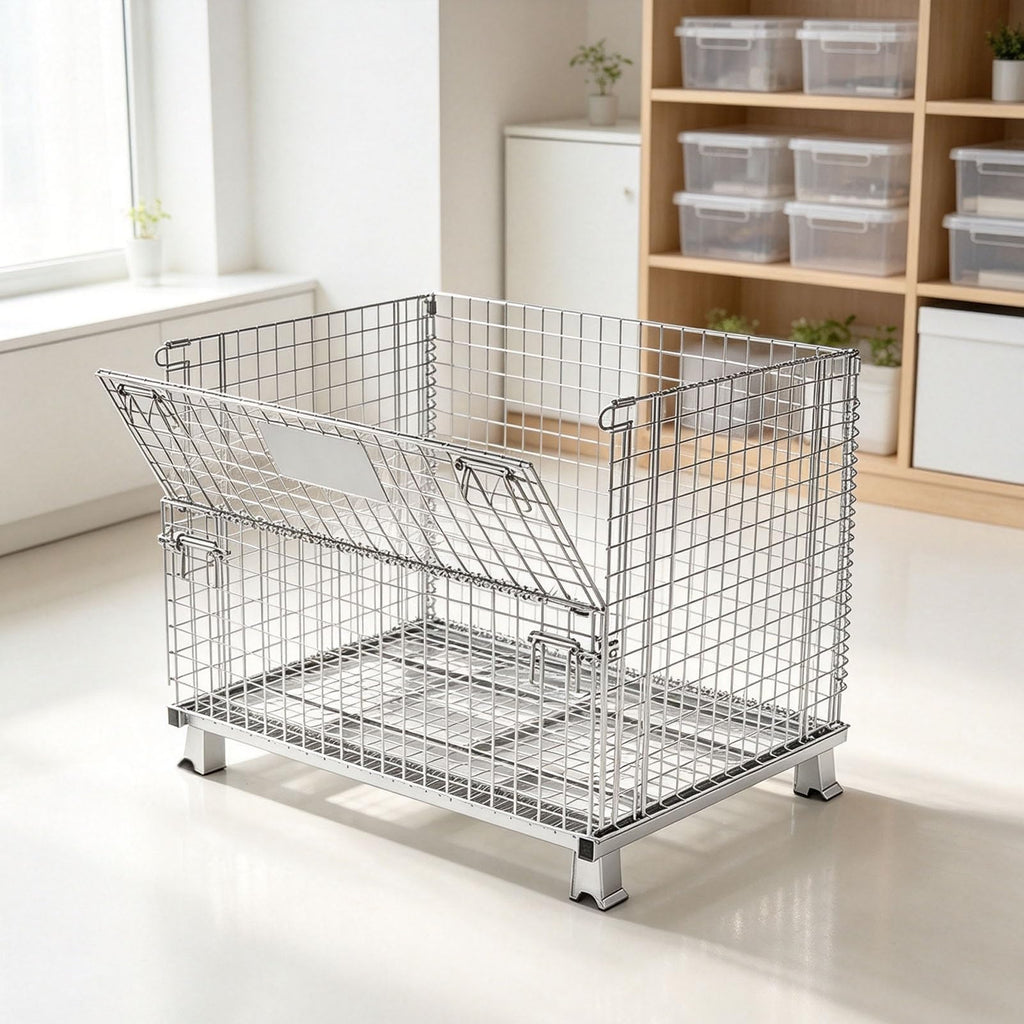 Foldable Wire Storage Cage with Front Drop Door - Open-Top Metal Mesh Crate for Pets, Storage, and Organization - Heavy Duty, Portable, and Versatile Design