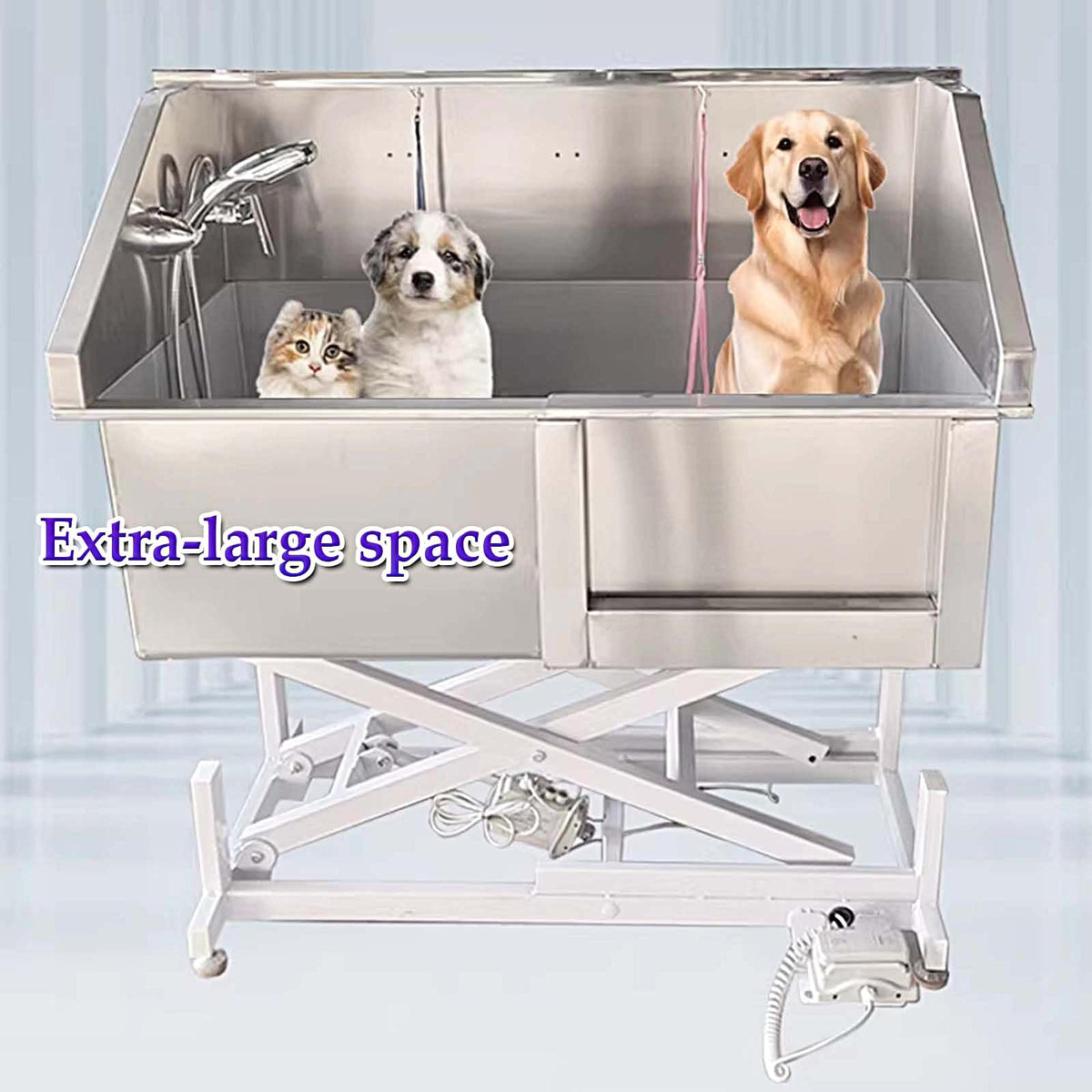 Dog Washing Station, Stainless Steel Grooming Tub for Professional Use