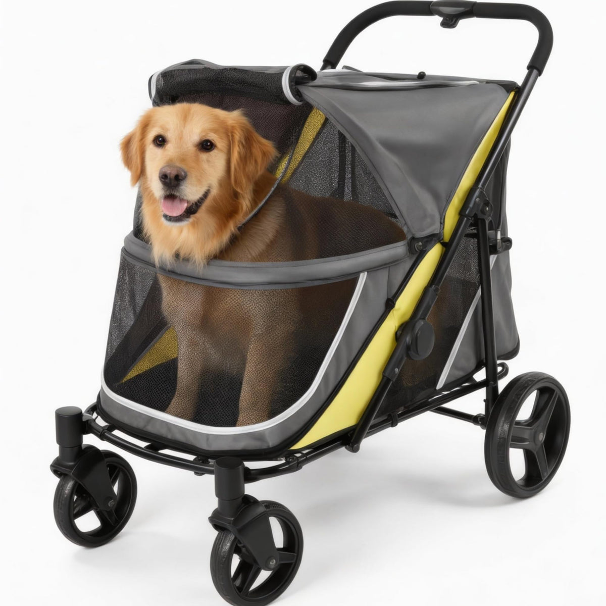 Heavy-Duty All-Terrain Dog Stroller for Large & Medium Pets up to 176 lbs – Dual Entry Wagon, One-Foot Brake, Breathable Mesh, Full Canopy, Easy-Fold, Storage Basket, Weather Cover,