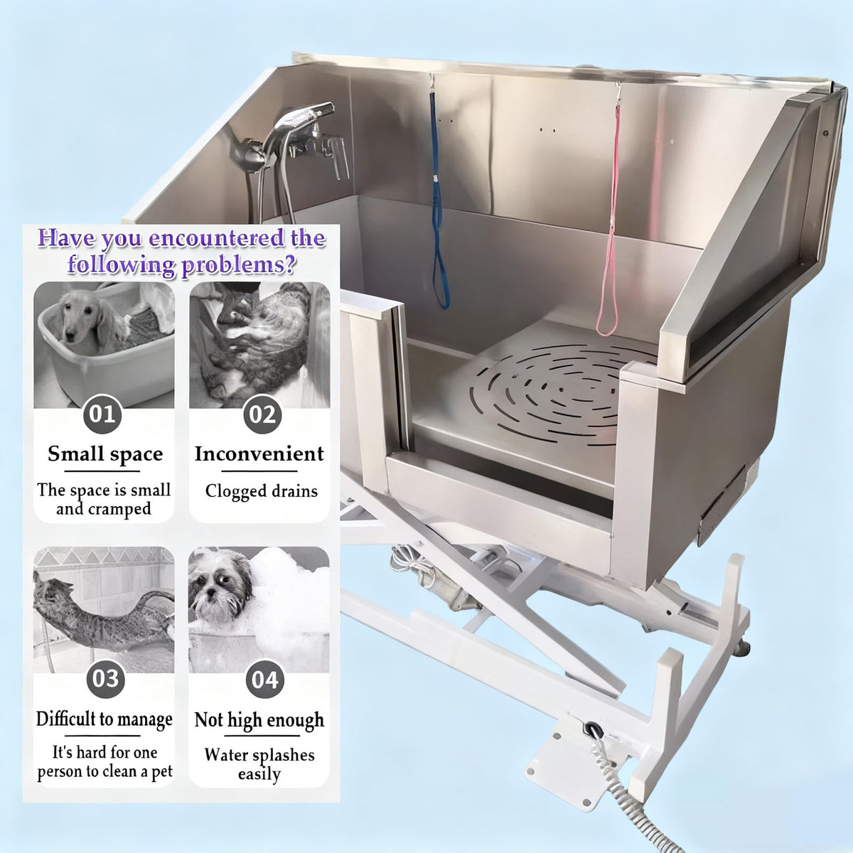 Dog Washing Station, Stainless Steel Grooming Tub for Professional Use