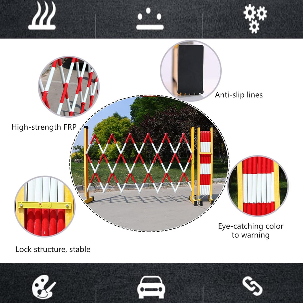 Heavy-Duty 23ft Retractable Metal Barrier with Wheels - Adjustable Safe Fence & Foldable Security Gate for Traffic Control, Industrial, Events, Outdoor Safety