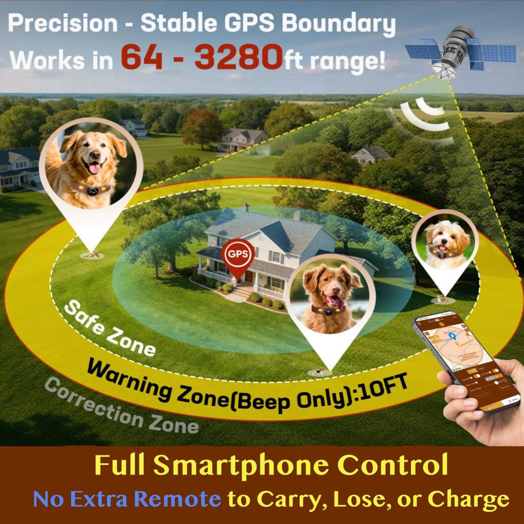 GPS Dog Collar Fence System with Free App, Electric Wireless Dog Fence