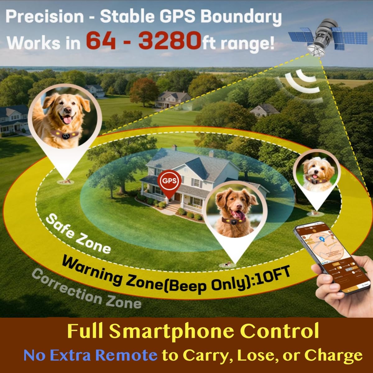 GPS Dog Collar Fence System with Free App, Electric Wireless Dog Fence
