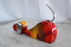 NIFAO Stretching Dog Sculpture Painted Wood with Aluminum Ears 2"x14"x10"H