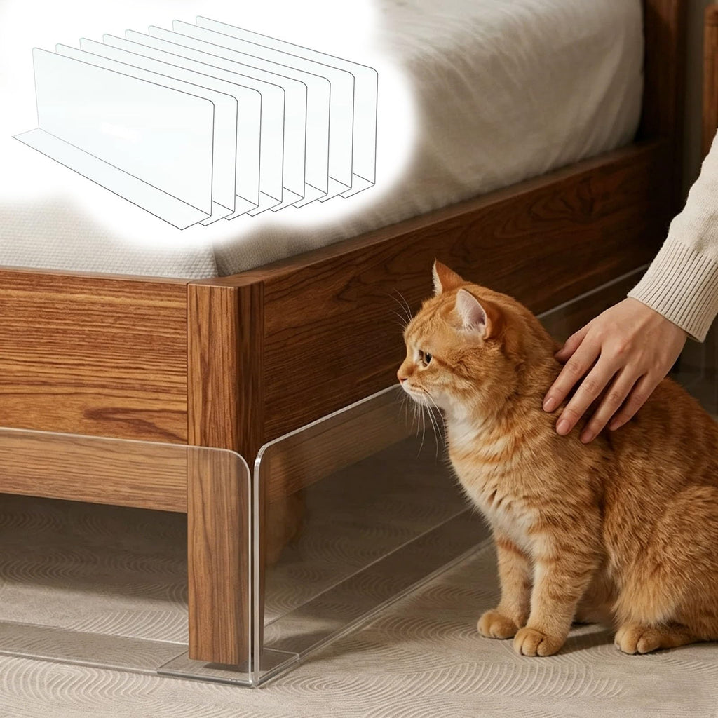 L-Shaped Under Couch Blocker for Pets/Toys/Cats, 8 Pack Adjustable Stair Gap Blockers, Clear Plastic Bed Bottom Guards with Adhesives(100x25 cm (39x9.8 in))
