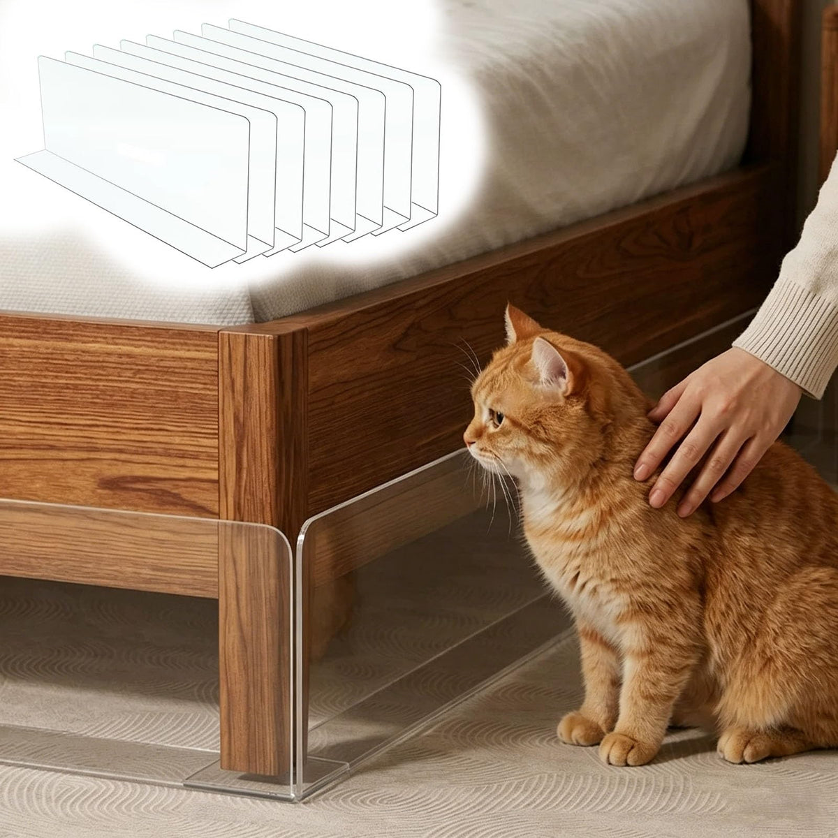 L-Shaped Under Couch Blocker for Pets/Toys/Cats, 8 Pack Adjustable Stair Gap Blockers, Clear Plastic Bed Bottom Guards with Adhesives(100x25 cm (39x9.8 in))