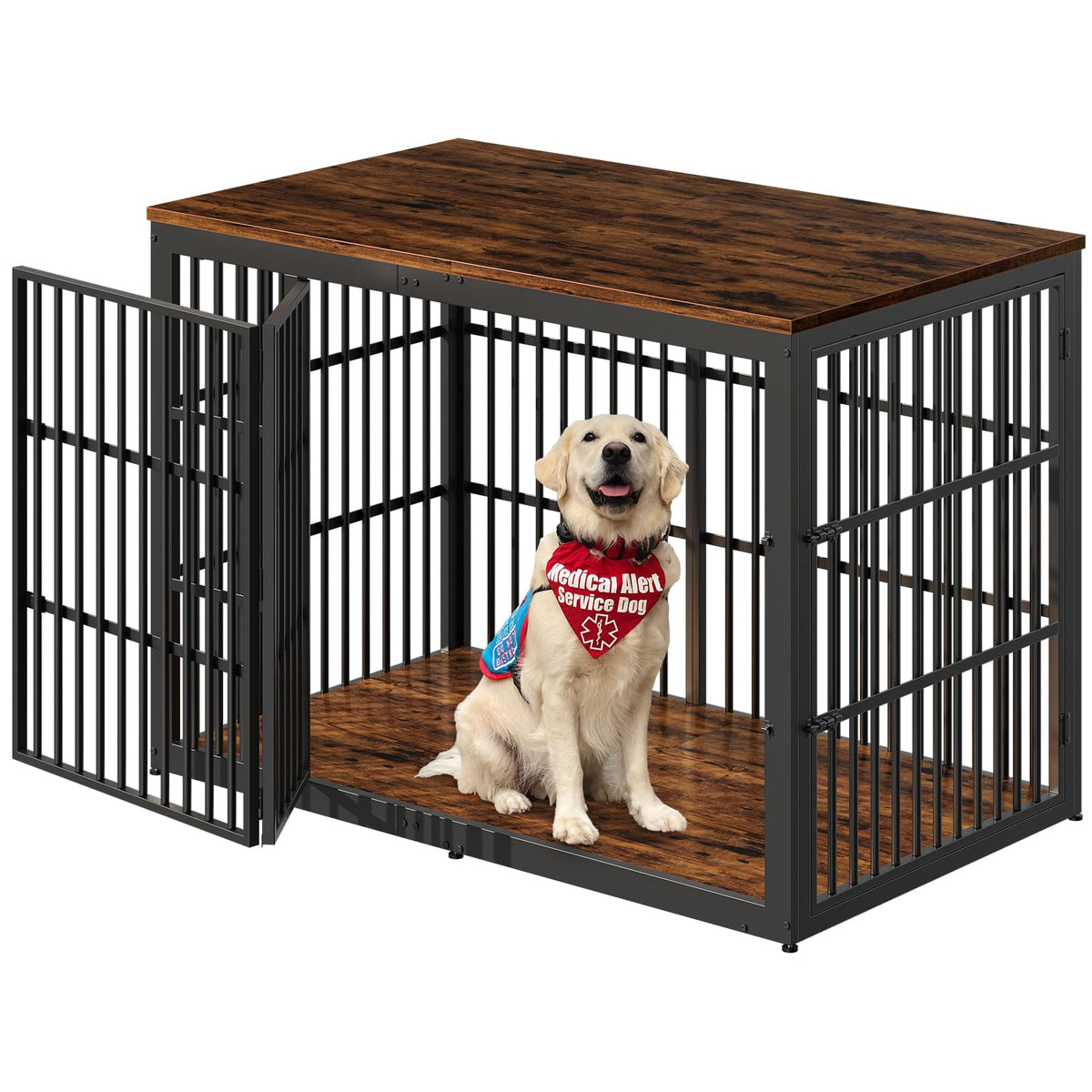 Lyromix 54" Dog Crate Furniture with Foldable Door, Rustic Brown