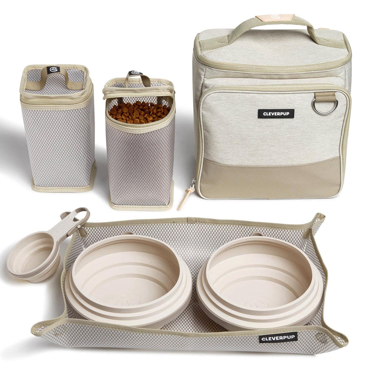 Ultimate Dog Travel Bundle Large 7-piece Bistro Box & Porter Dog Gear Backpack in Sand