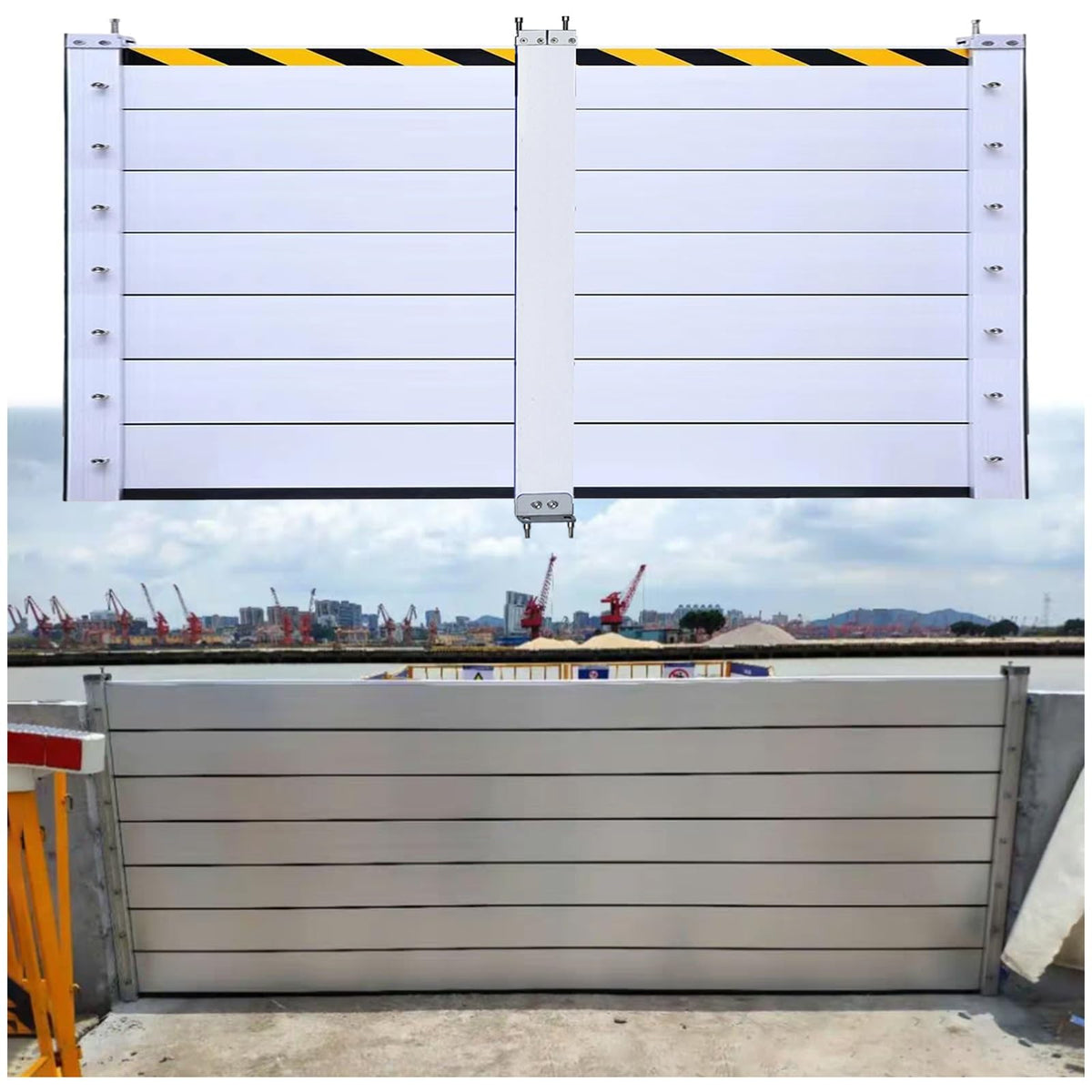 Detachable Anti Flood Gate 4.5ft High, Flood Control Barrier 21' 20' 19' 18' 17' 16' 15' 14' 13' 12' 11' 10' 9' 8' 7' 6' 5' 4', Flood Protection Baffle(Silver-L-9.8ft/117.6"/298.7cm)