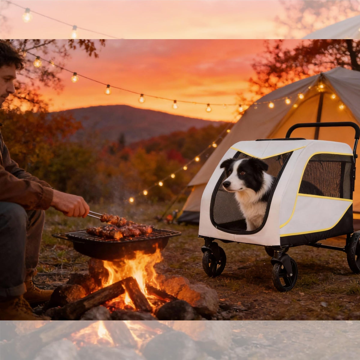 Heavy-Duty All-Terrain Dog Stroller for Large & Medium Pets up to 176 lbs – Dual Entry Wagon, One-Foot Brake, Breathable Mesh, Full Canopy, Easy-Fold, Storage Basket, Weather Cover,