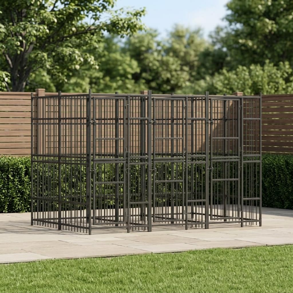 Outdoor Dog Kennel, 79.3 sq. ft. Heavy Duty Steel Pet Enclosure