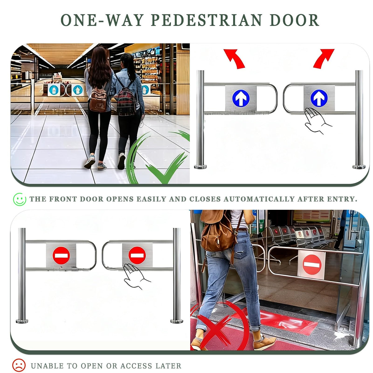 Single-Swing Entrance Door Manual Pedestrian Gate Stainless Steel Double Door Half-Height Metal Gate with Automatic Closure (190cm/75in) for Outdoor Access.