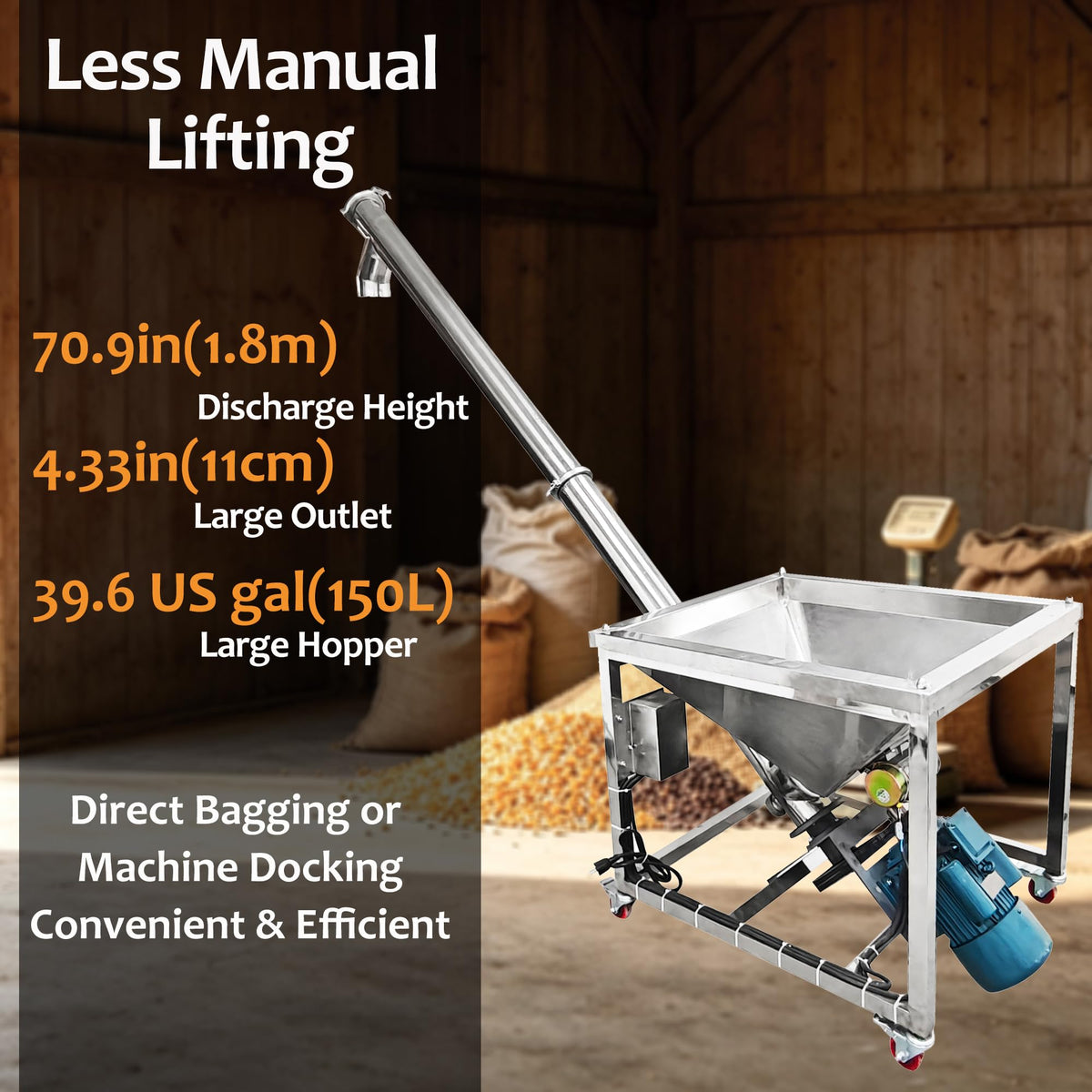 Screw Conveyor Granule Feeder, 110-661 lb/h, 220V Single Phase