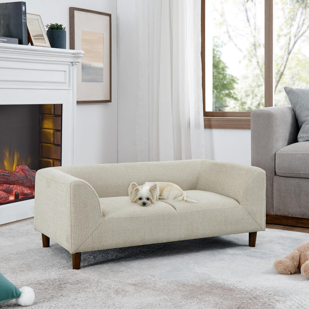 Pet Sofa with backrest and armrests, Modern Rectangular pet Sofa Suitable for Small and Medium Dogs, Soft Cushion Comfortable Dog Sofa,-Beige