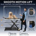 49" Professional Electric Dog Grooming Table, Black + 61" Professional Stainless Steel Dog Bathing Station, Right RAMP