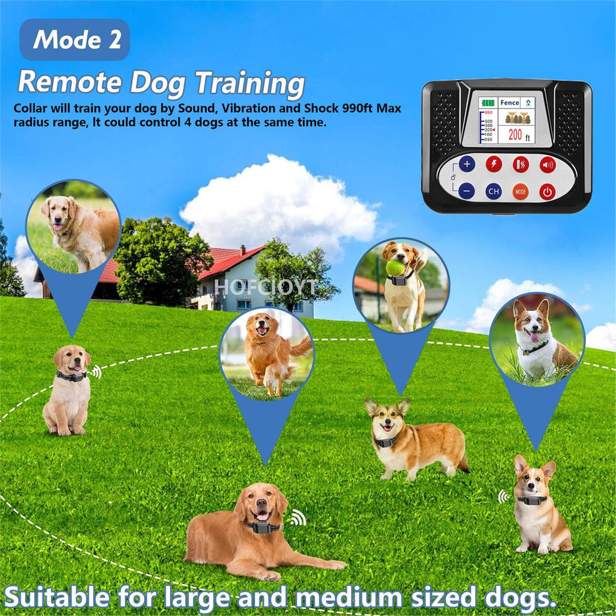 Wireless Dog Fence, Electric Pet Fence for Stubborn Dogs, Pet Containment System with Training Collar & Remote for Ultimate Dog Safety and Freedom.Waterproof, for Medium and Large Dogs,for4dogs