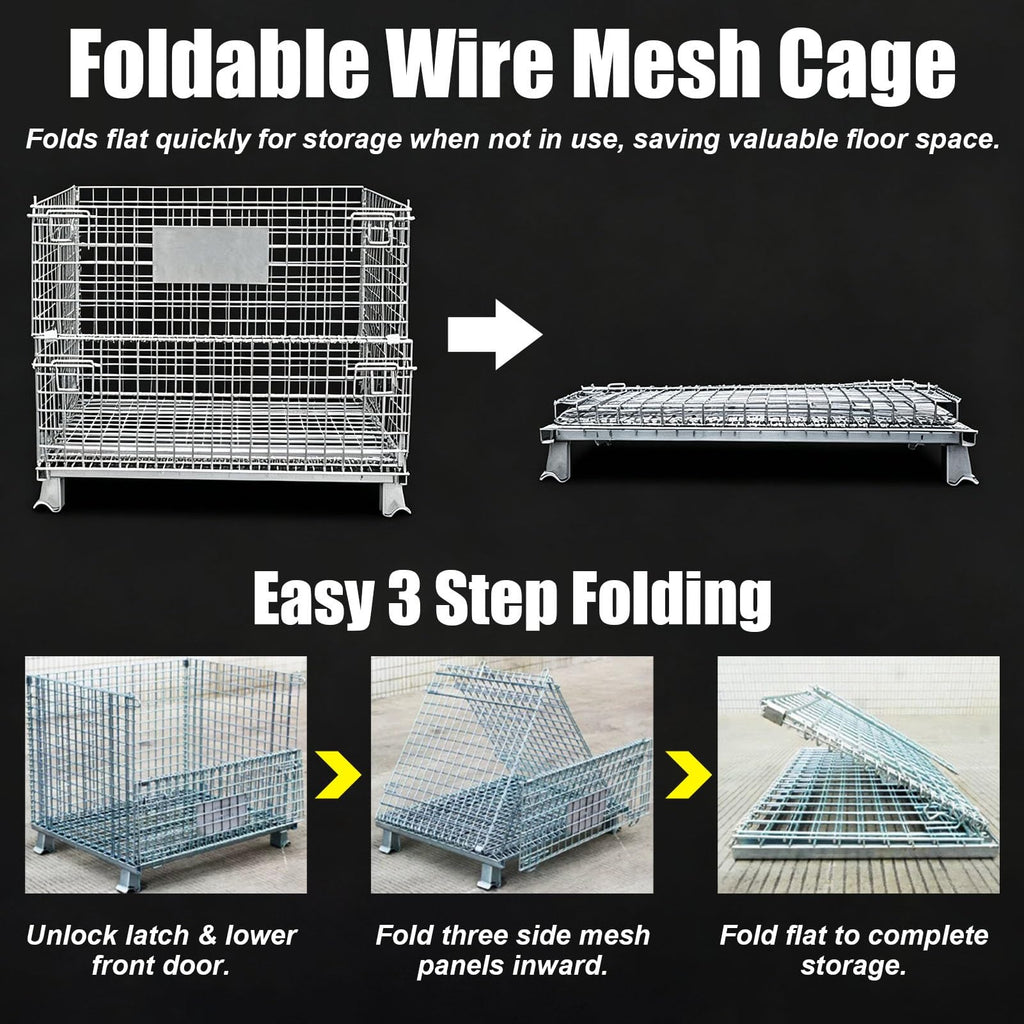 Foldable Wire Storage Cage with Front Drop Door - Open-Top Metal Mesh Crate for Pets, Storage, and Organization - Heavy Duty, Portable, and Versatile Design