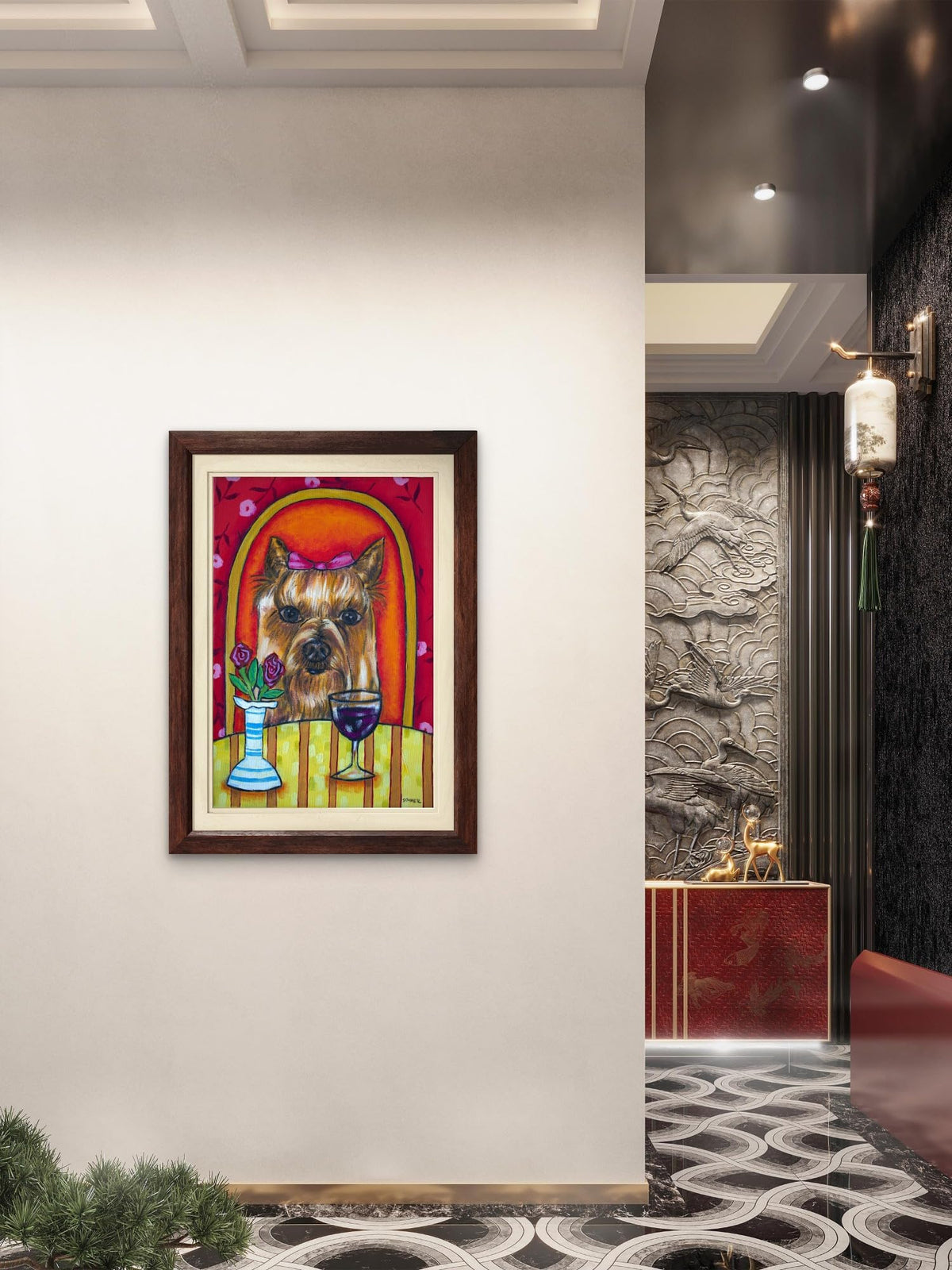 SCHMETZPETZYorkie Wine Bar Art Print – Yorkshire Terrier Dog Wall Decor
