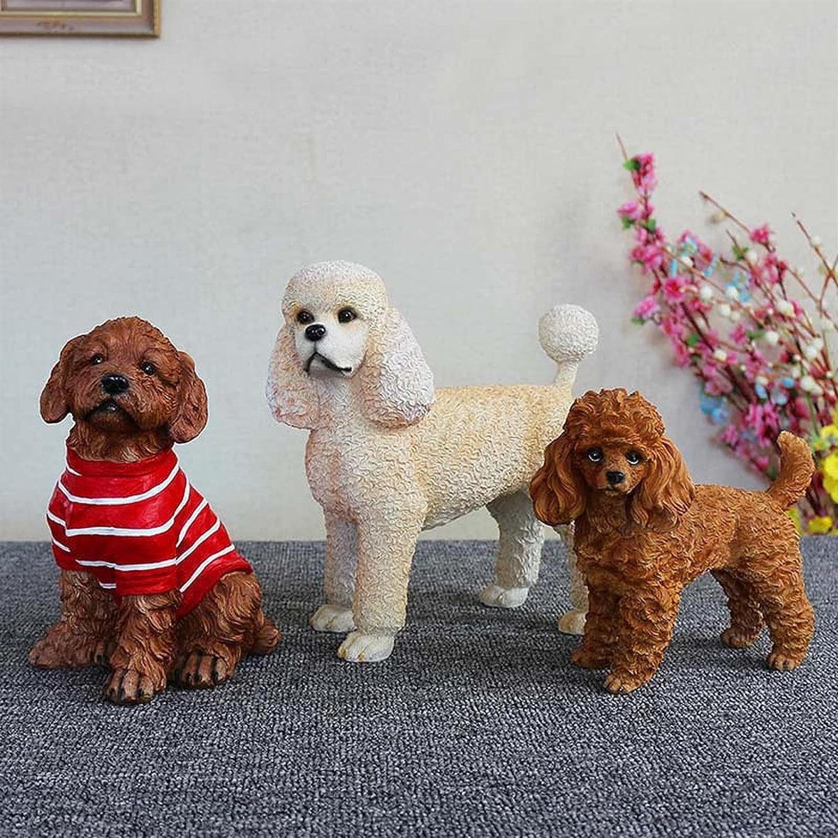 Simulation Dog Figurines Garden Animal Outdoor Ornaments Memorial Dog Decor Statue Resin Sculpture Waterproof Decorated in Grass Terrace, Teddy a