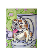SCHMETZPETZ Funny Bulldog Wall Art - Dog Sitting on Toilet - Bathroom Decor - Available in Matte, Glossy or Stretched Canvas in Sizes 8x10 to 24x30