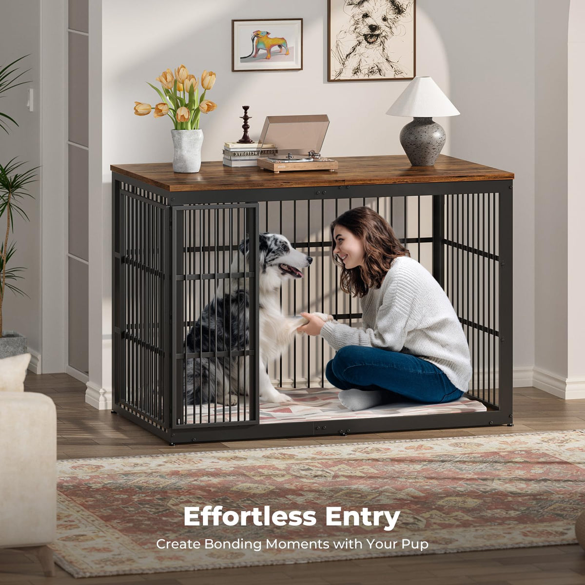 Lyromix 54" Dog Crate Furniture with Foldable Door, Rustic Brown