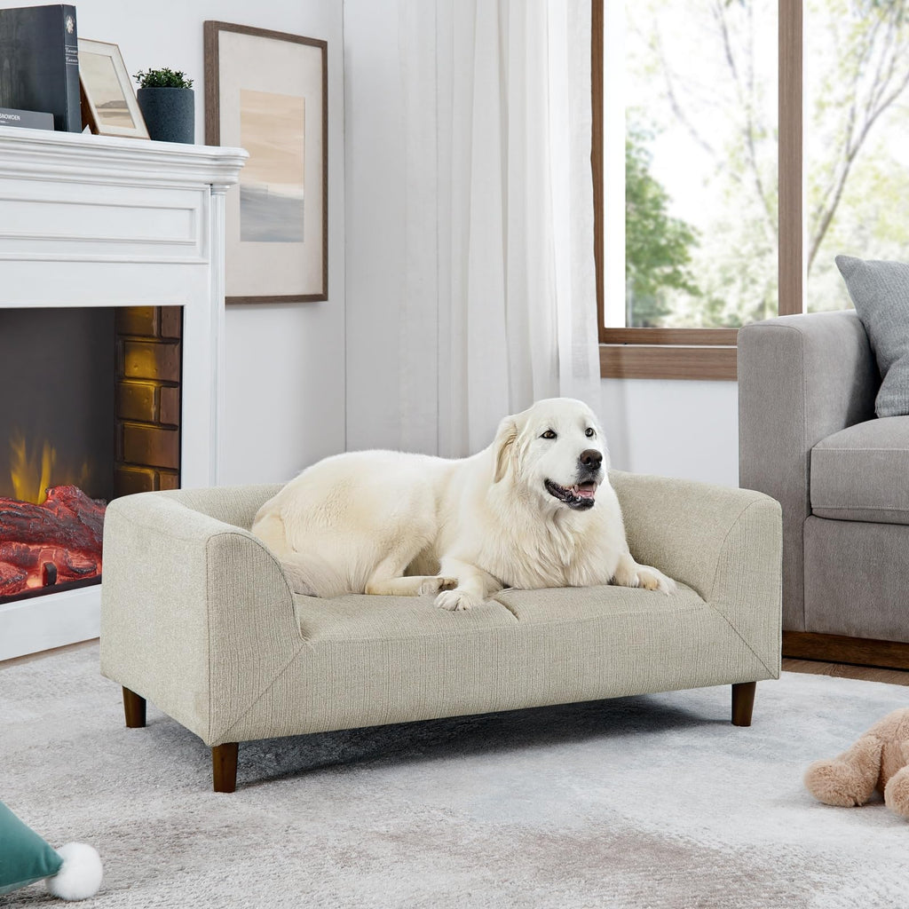 Pet Sofa with backrest and armrests, Modern Rectangular pet Sofa Suitable for Small and Medium Dogs, Soft Cushion Comfortable Dog Sofa,-Beige