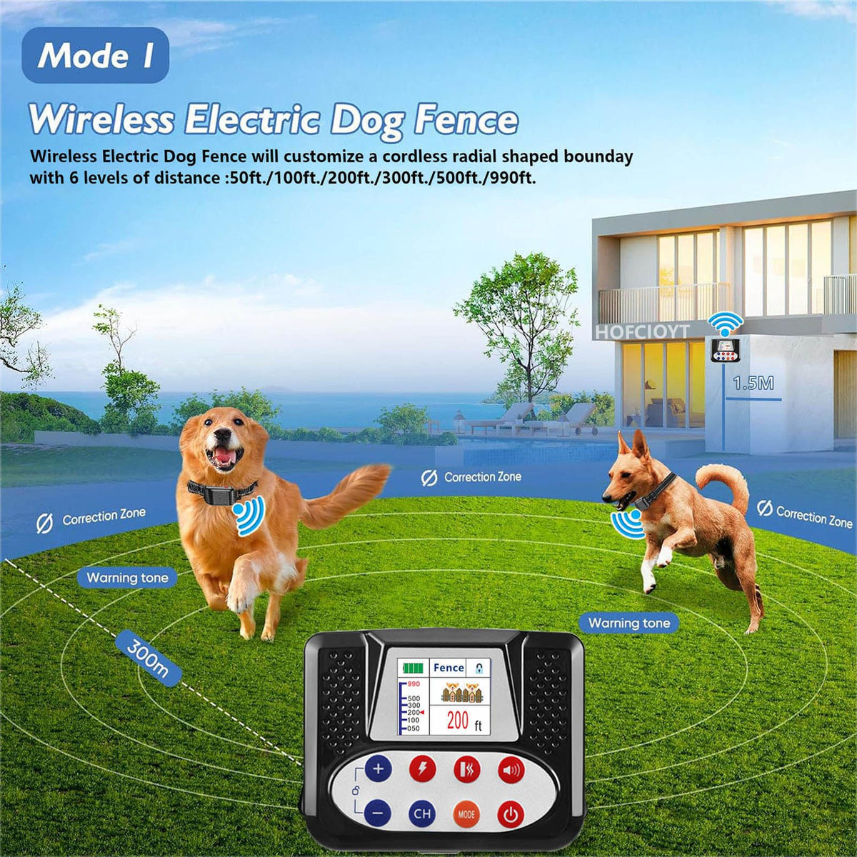 Wireless Dog Fence, Electric Pet Fence for Stubborn Dogs, Pet Containment System with Training Collar & Remote for Ultimate Dog Safety and Freedom.Waterproof, for Medium and Large Dogs,for4dogs