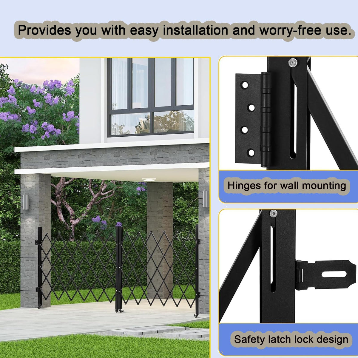 Portable Folding le Gate with Wheels, Design, Stainless Steel for Basements & Gas (71 x 79 inches, 1.8 x 2 m), & Easy to Use