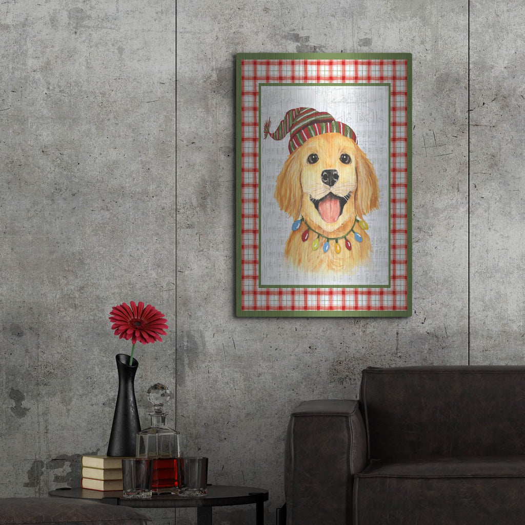 Luxe Metal Art 'Christmas Song Dogs E' by Jean Plout Metal Wall Art, 24" x 36"