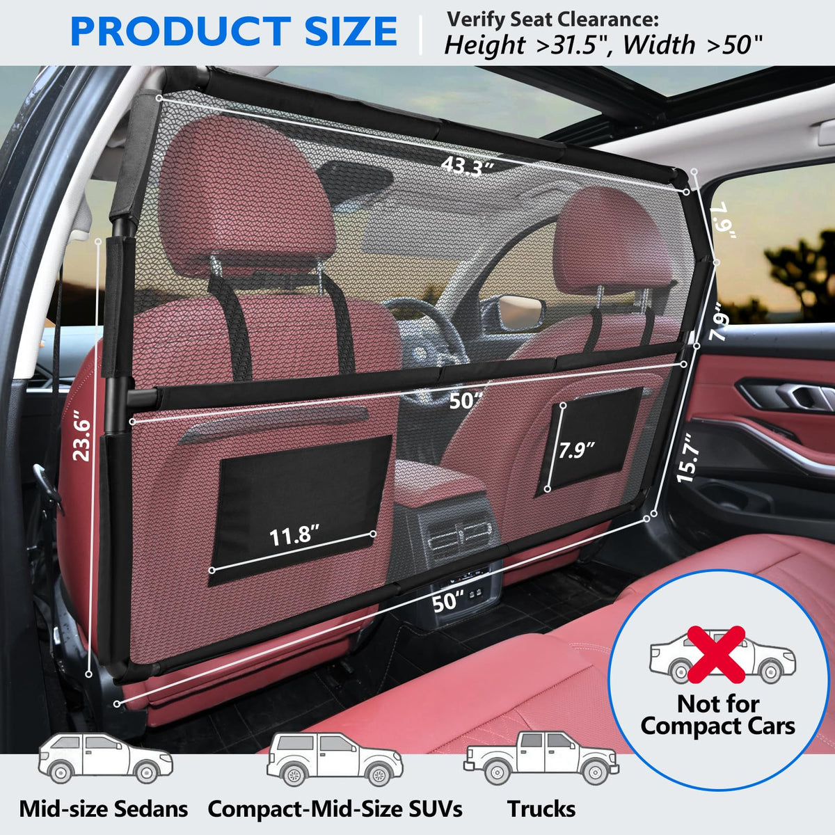 Backseat Extender for Dogs & Dog Barrier for SUV PU Truck