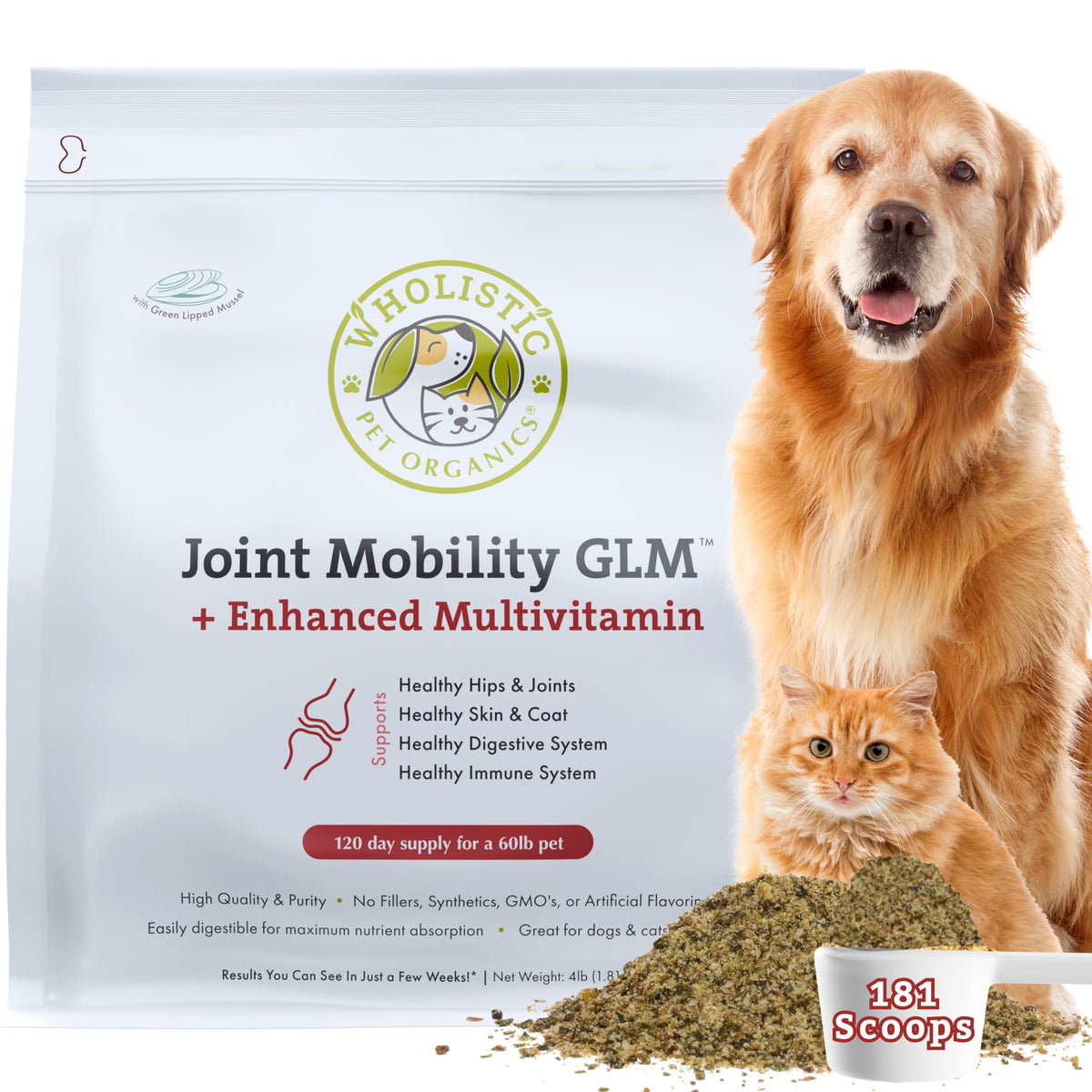 Hip and Joint Supplement for Dogs and Cats, 4 Lb, 181 Scoops