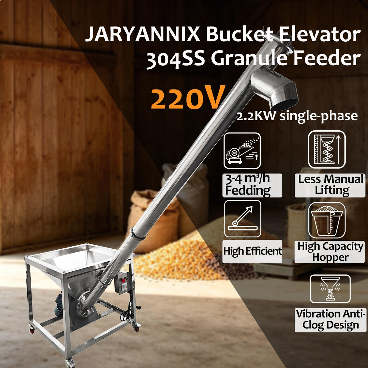 Screw Conveyor Granule Feeder, 110-661 lb/h, 220V Single Phase