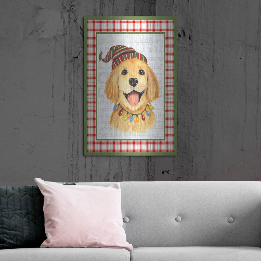 Luxe Metal Art 'Christmas Song Dogs E' by Jean Plout Metal Wall Art, 24" x 36"