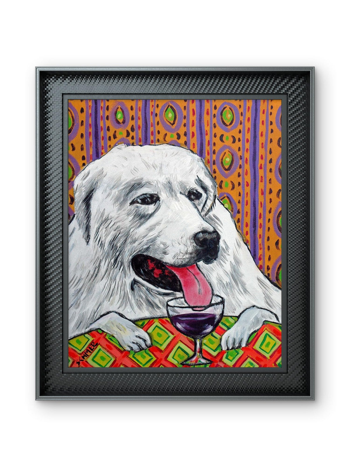 SCHMETZPETZ Great Pyrenees Wine Bar Art Print - Cute Dog Wall Decor - Available as Stretched Canvas in Sizes 8x10 to 24x36