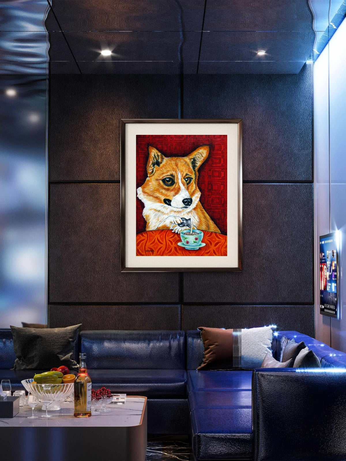SCHMETZPETZ Corgi Coffee Shop Art Print | Cute Dog Cafe Wall Decor