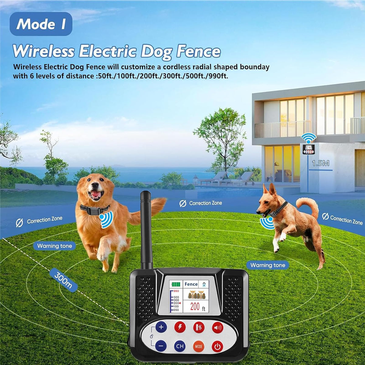 Dog Wireless Fence, Electric Pet Containment System, Waterproof and Rechargeable Training Collar Receiver, Vibration & Shock, With Accurate 2.4G Signal, Safe Effective for Stubborn Dogs,for4dogs