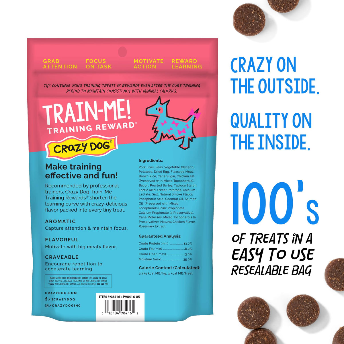 Crazy Dog Train-Me! Training Treats 16 oz. Bag, Bacon Flavor, with 400 Treats per Bag, Recommended by Dog Trainers (Pack of 12)