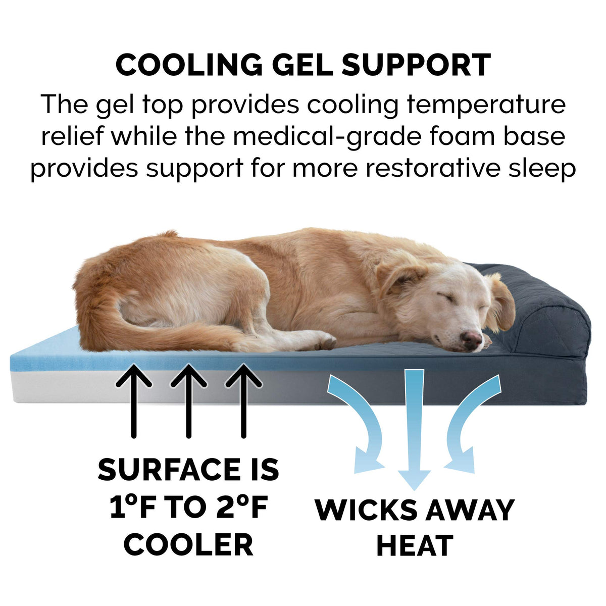 Furhaven Cooling Gel Dog Bed for Large Dogs w/ Removable Bolsters & Washable Cover, For Dogs Up to 125 lbs - Quilted Sofa - Iron Gray, Jumbo Plus/XXL