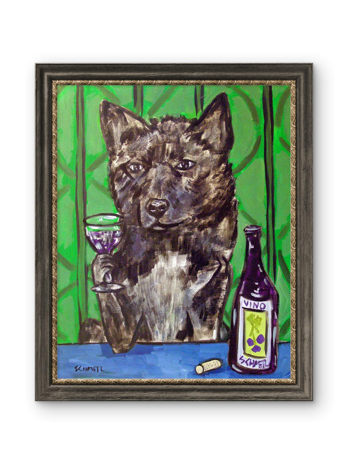SCHMETZPETZ Akita Wall Art – Stretched Canvas Print of Akita at the Wine Bar – Funny Dog Lover Gift, Kitchen & Home Bar Decor – Ready to Hang – Available in Sizes 8x10 to 24x35