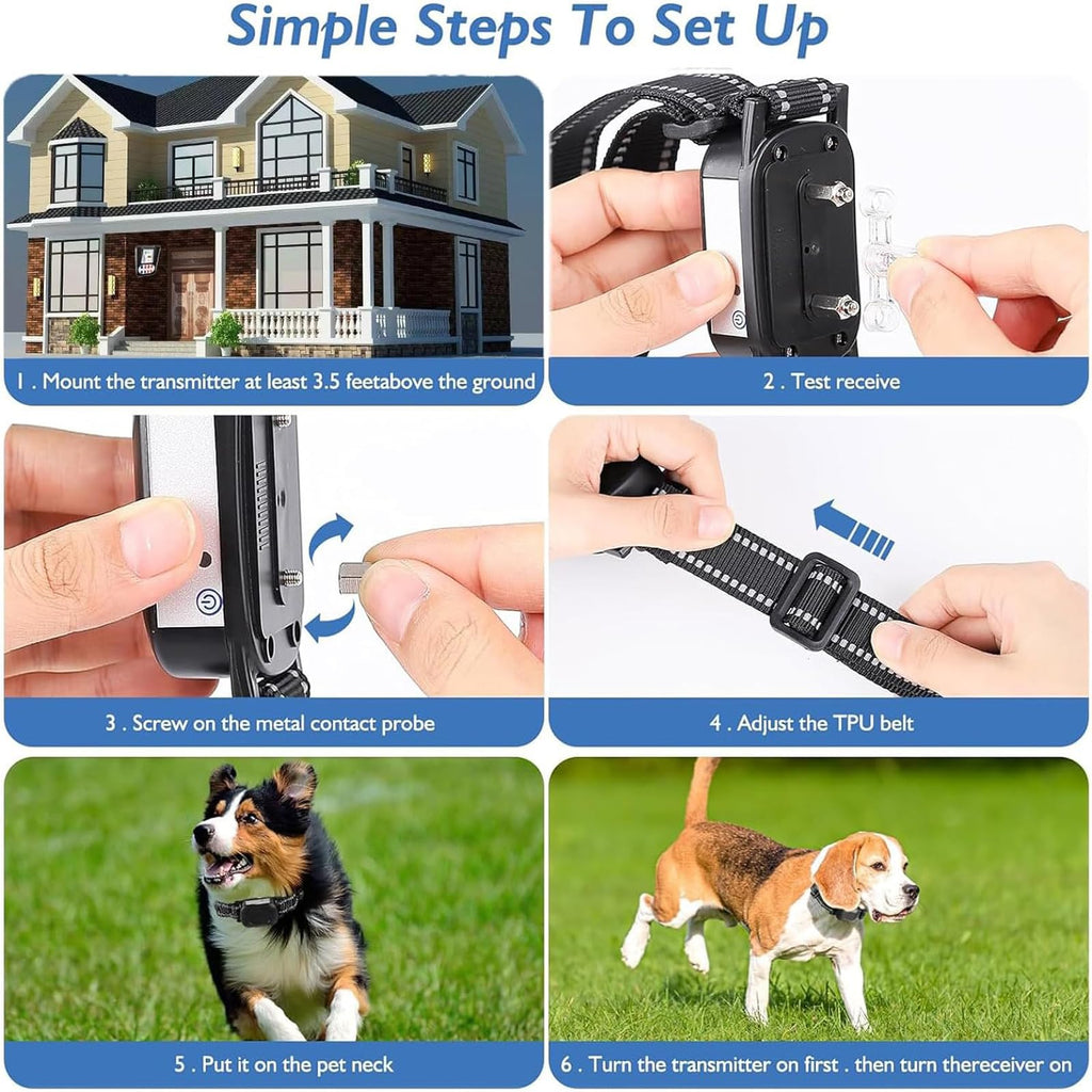 Dog Wireless Fence, Electric Pet Containment System, Waterproof and Rechargeable Training Collar Receiver, Vibration & Shock, With Accurate 2.4G Signal, Safe Effective for Stubborn Dogs,for4dogs